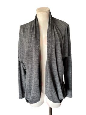 Lucy Open Front Drape Cardigan Wrap Jacket Gray Heather Large Soft -large